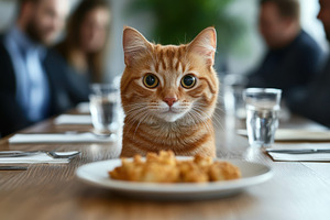 Ginger Cat at Dinner Table Waiting f, an Animal Photo by Pixeness Studio
