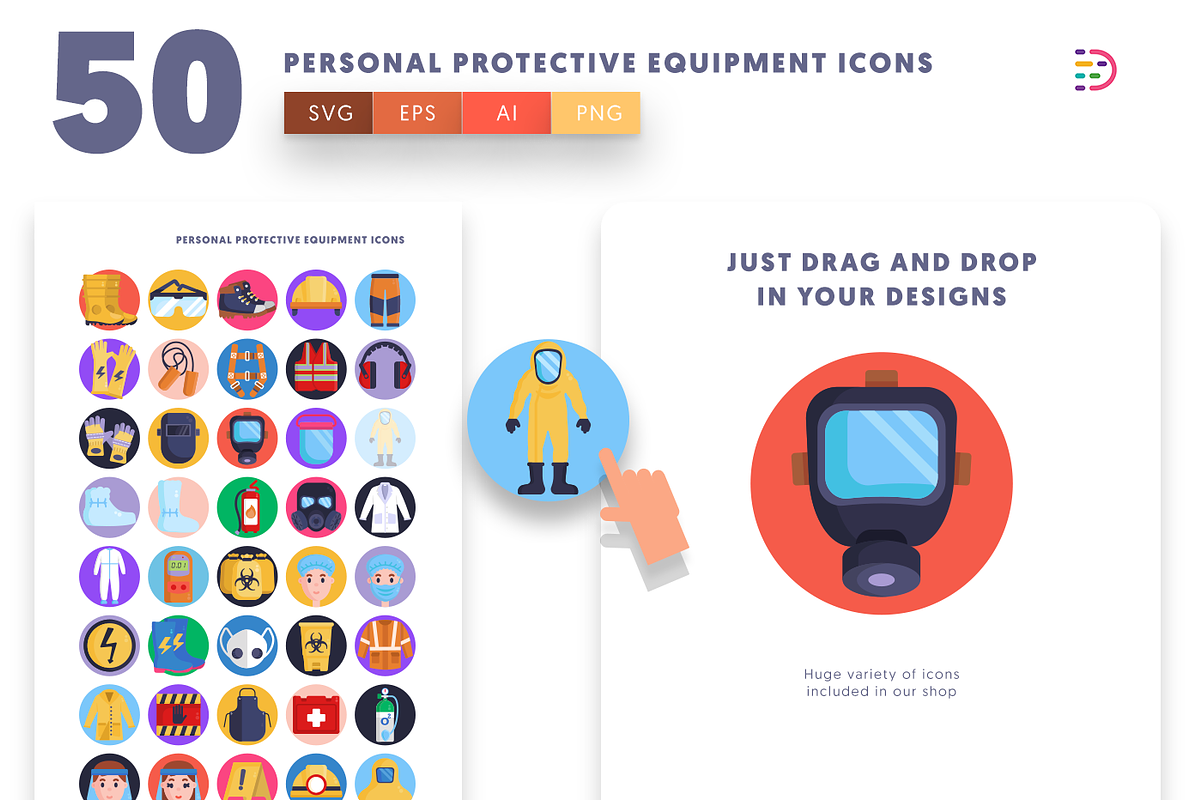50 Protective Equipment Icons, an Outline Icon by Dighital (Photo 2 of 9)