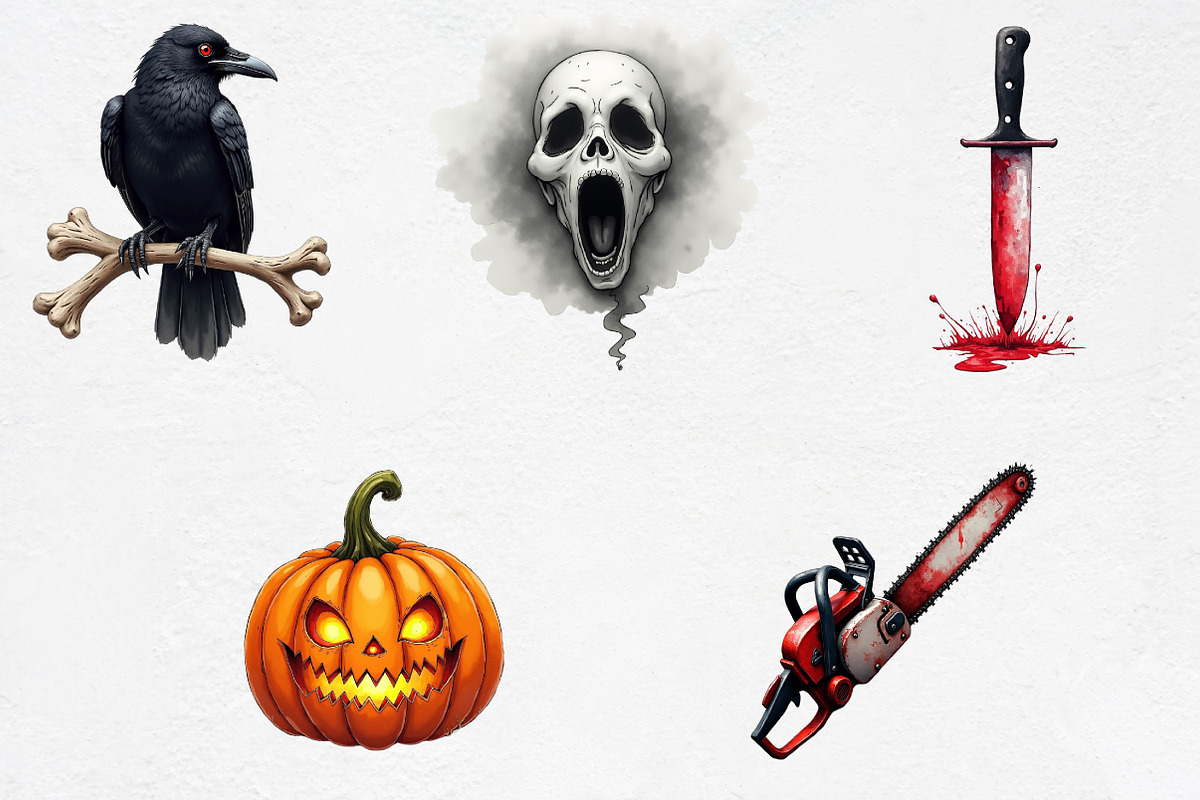 Watercolor Horror Halloween Clipart, an Illustration by CrexoraLab (Photo 2 of 5)