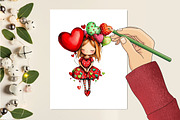 Whimsical Valentine Cute-girl Clipar, an Illustration by designcity5 (Thumbnail 5 of 5)