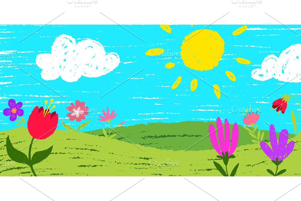 Crayon garden hand drawn by kid, an Illustration by art PVP - market