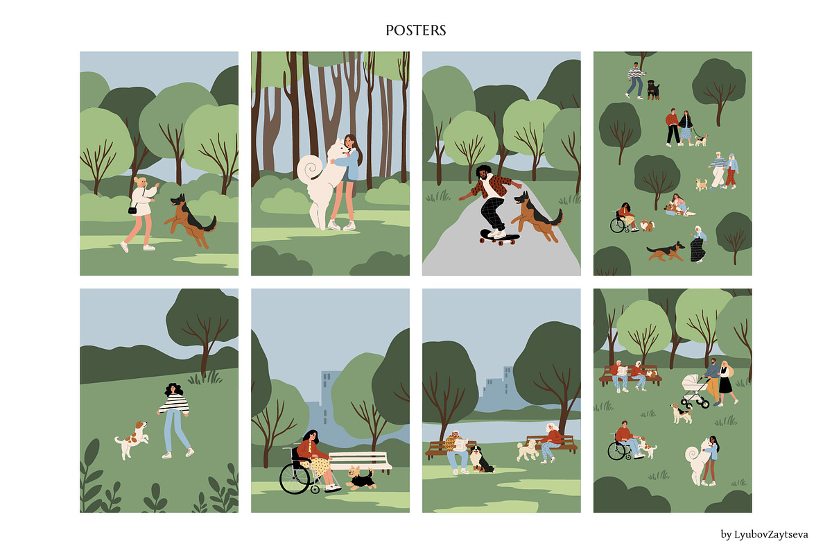 People and dogs in park illustration, a Person Illustration by LyubovZaytseva (Photo 3 of 22)