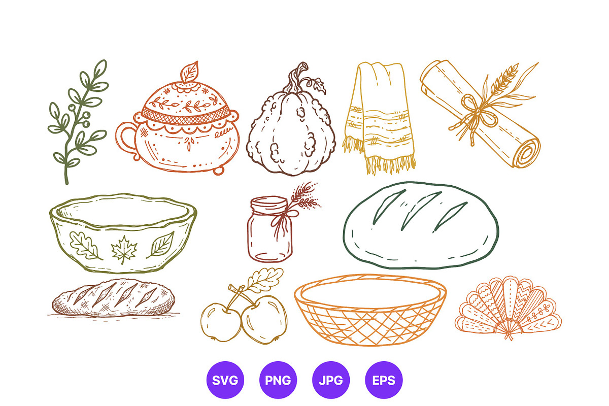 Thanksgiving Hand Drawn Folk Art Set, a Seasonal Illustration by designvectx (Photo 2 of 10)