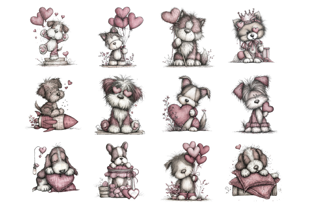 Quirky Valentines Dogs Clipart, an Illustration by Design Market (Photo 2 of 3)