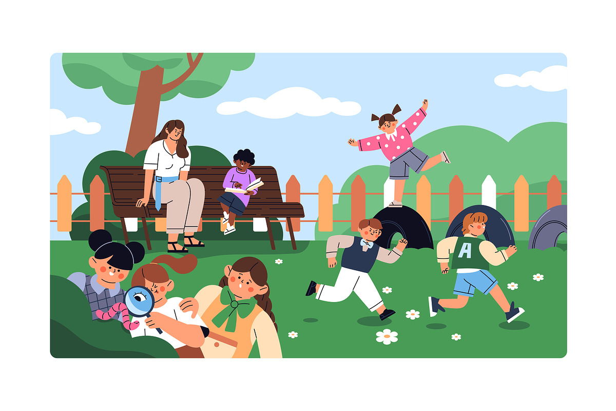 Happy kids playing on playground set, a Person Illustration by PaperTrident (Photo 4 of 5)