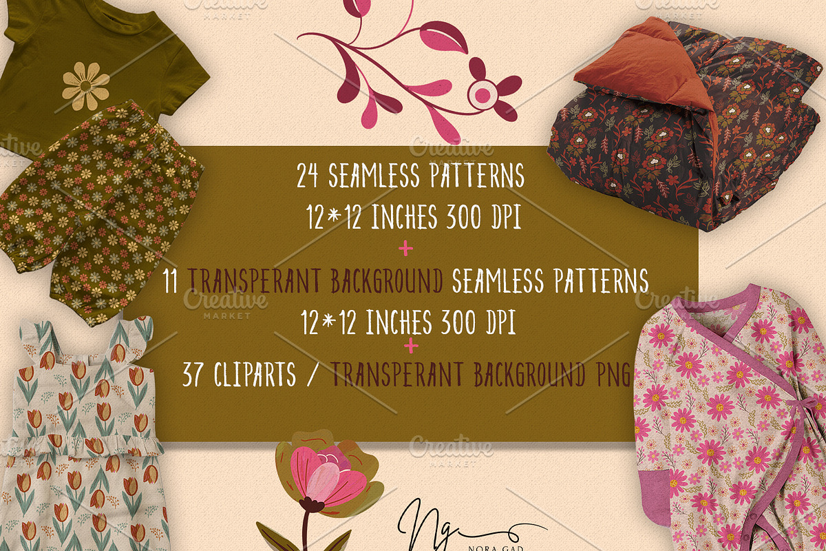Organic Floral Patterns Collection, a Pattern Graphic by Nora Gad (Photo 3 of 18)