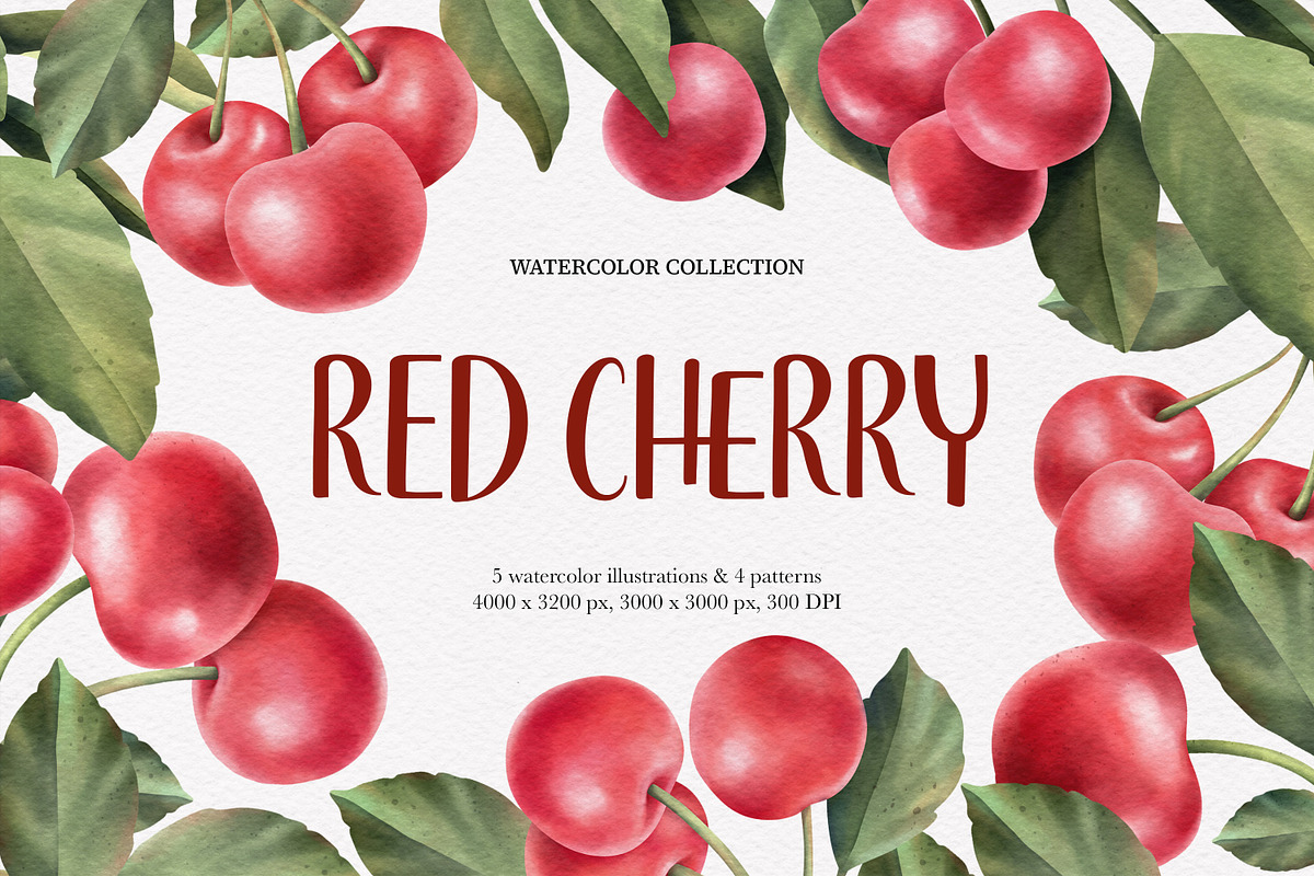 Red Cherry branch. Watercolor, a Decorative Illustration by OlyaGutArt (Photo 1 of 3)