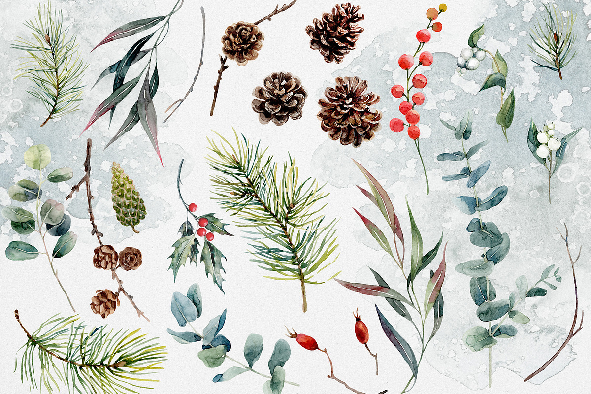 Watercolor collection Green Winter, a Decorative Illustration by RushkinaAntonina (Photo 5 of 8)