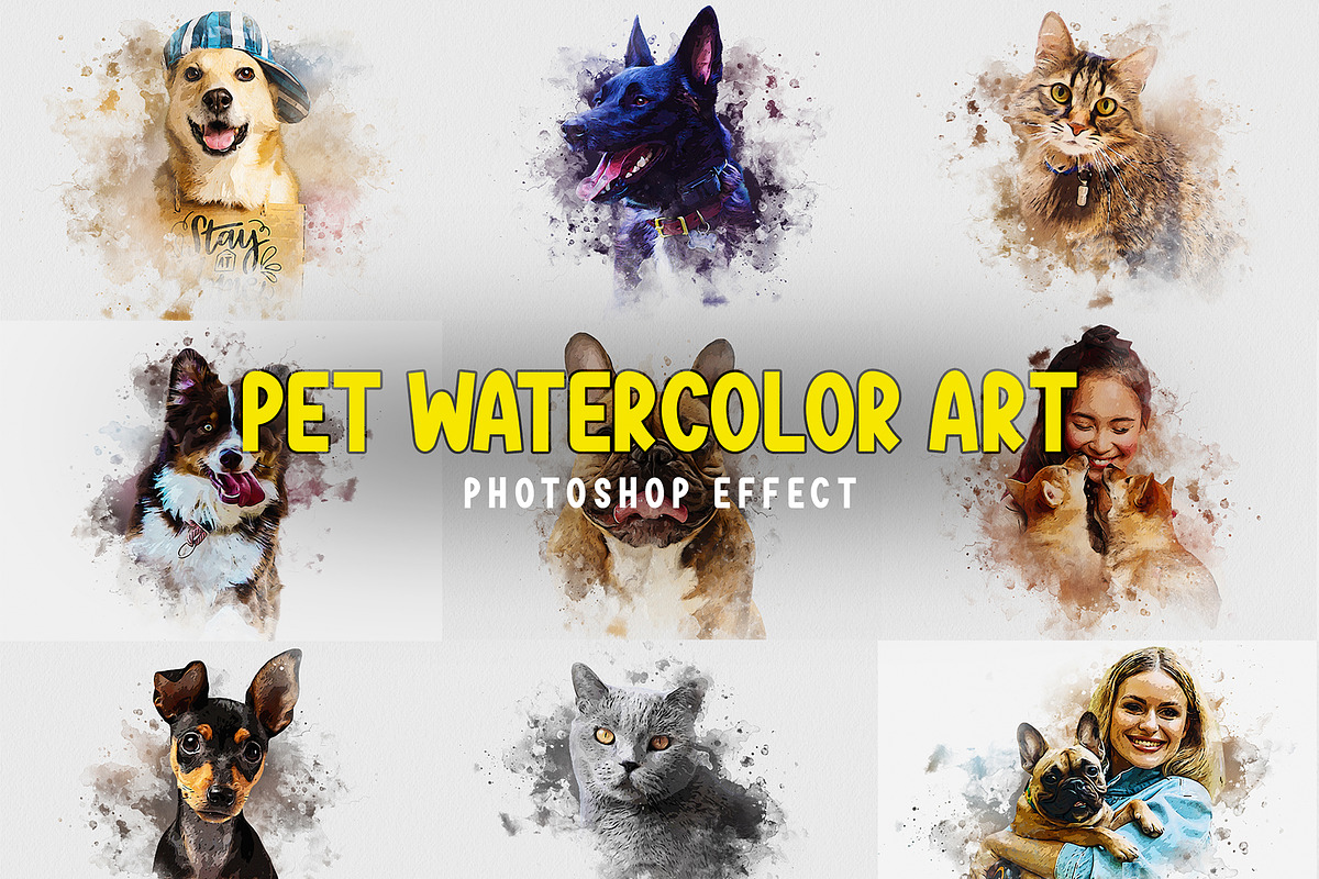 Pet Watercolor Art Photoshop Effect, an Action Add-On by Shovajit (Photo 1 of 9)