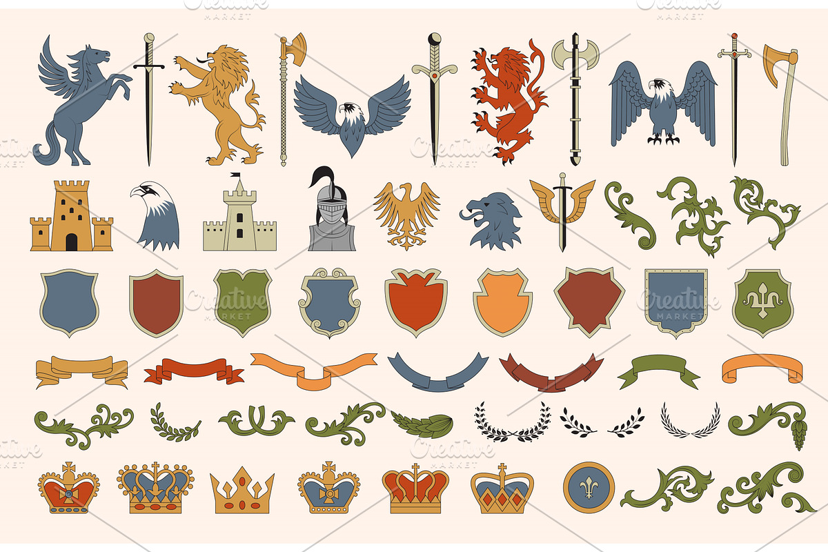 Heraldic. Elements collection for, an Animal Illustration by Onyx