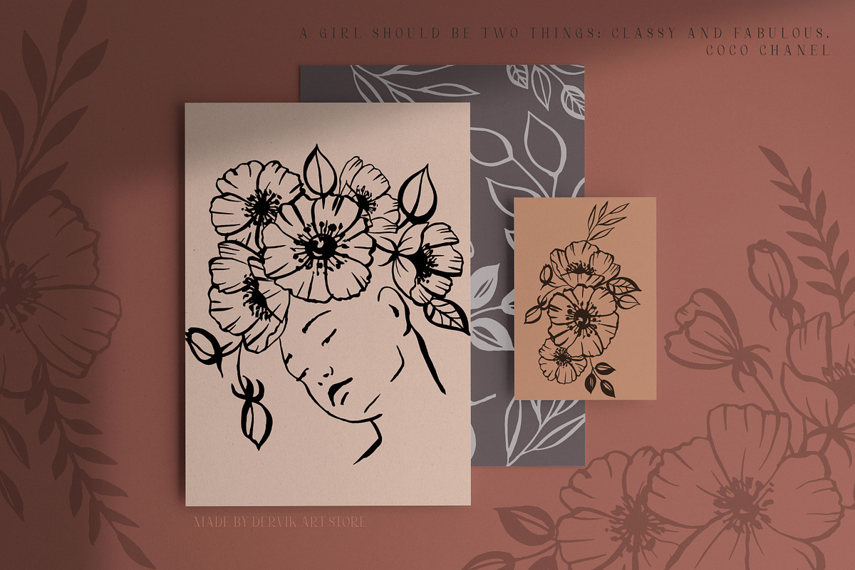 Line Art Women & Flowers Collection, a Healthcare Illustration by Dervik Art Store (Photo 8 of 9)
