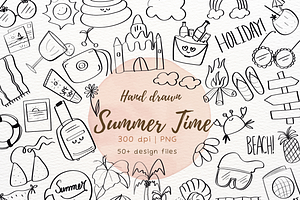 Hand drawn summer time elements, an Illustration by RimzStudio
