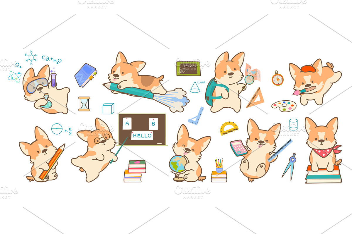 Cartoon funny puppy. Adorable corgi, an Animal Illustration by Valerie Bodnar