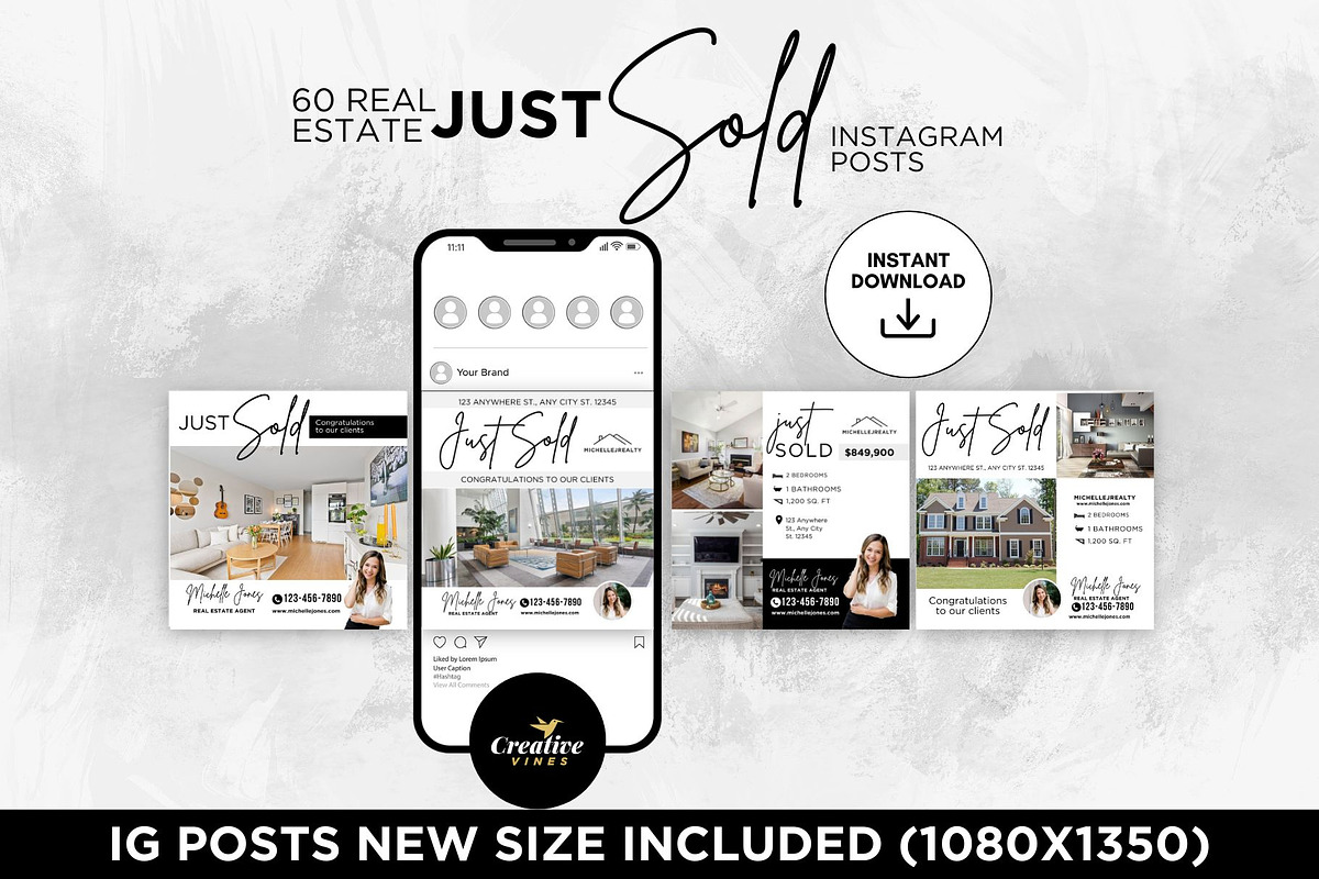 Just Sold Real Estate Instagram Post, a Social Media Template by CreativeVinesStore (Photo 5 of 6)