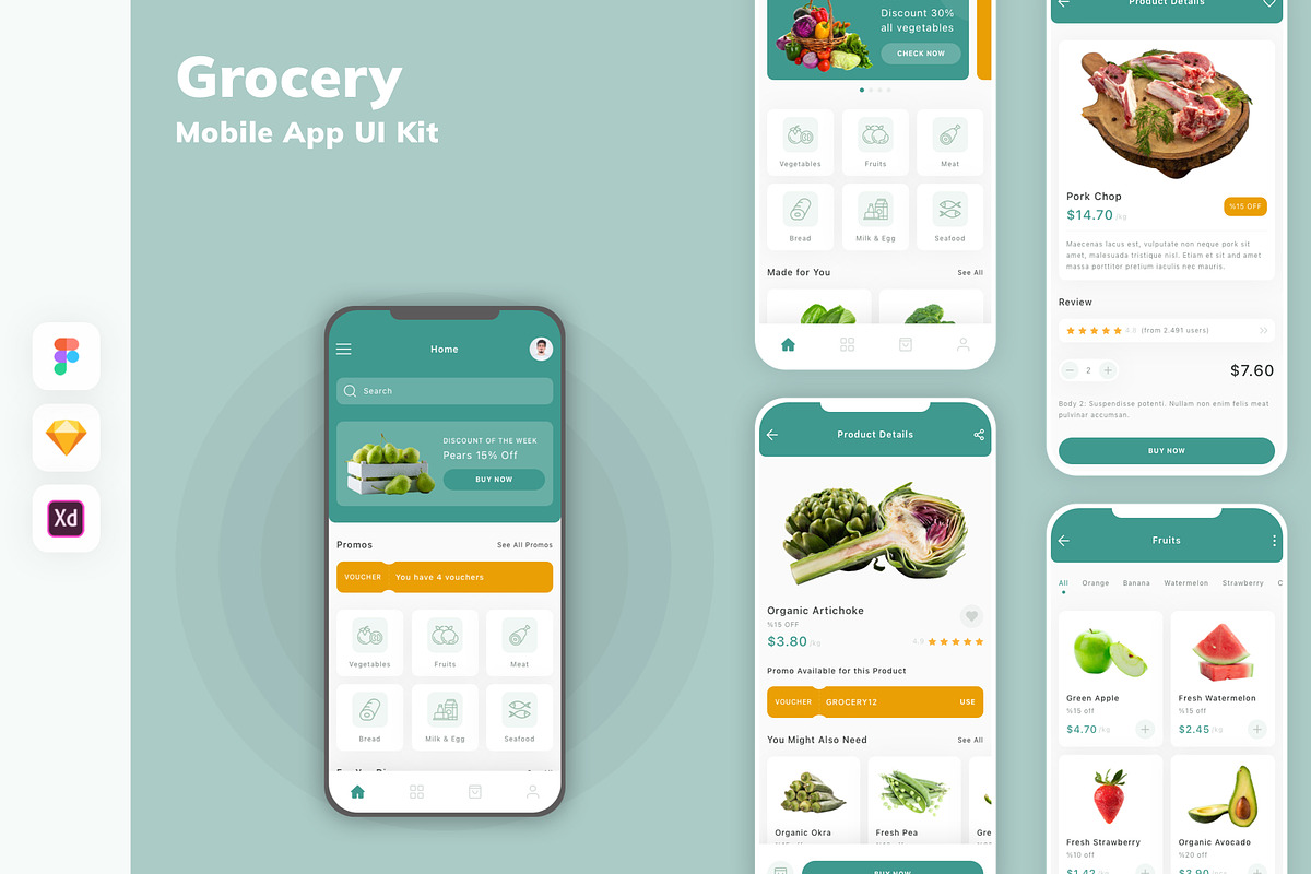 Grocery Mobile App UI Kit, an UI Kit Template by uicube