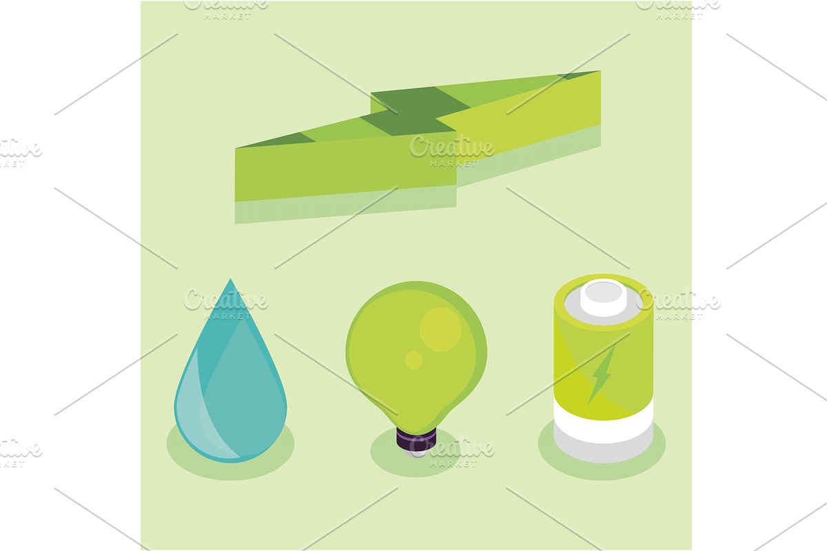 isometric green energy and ecology, an Object Illustration by studiogstock