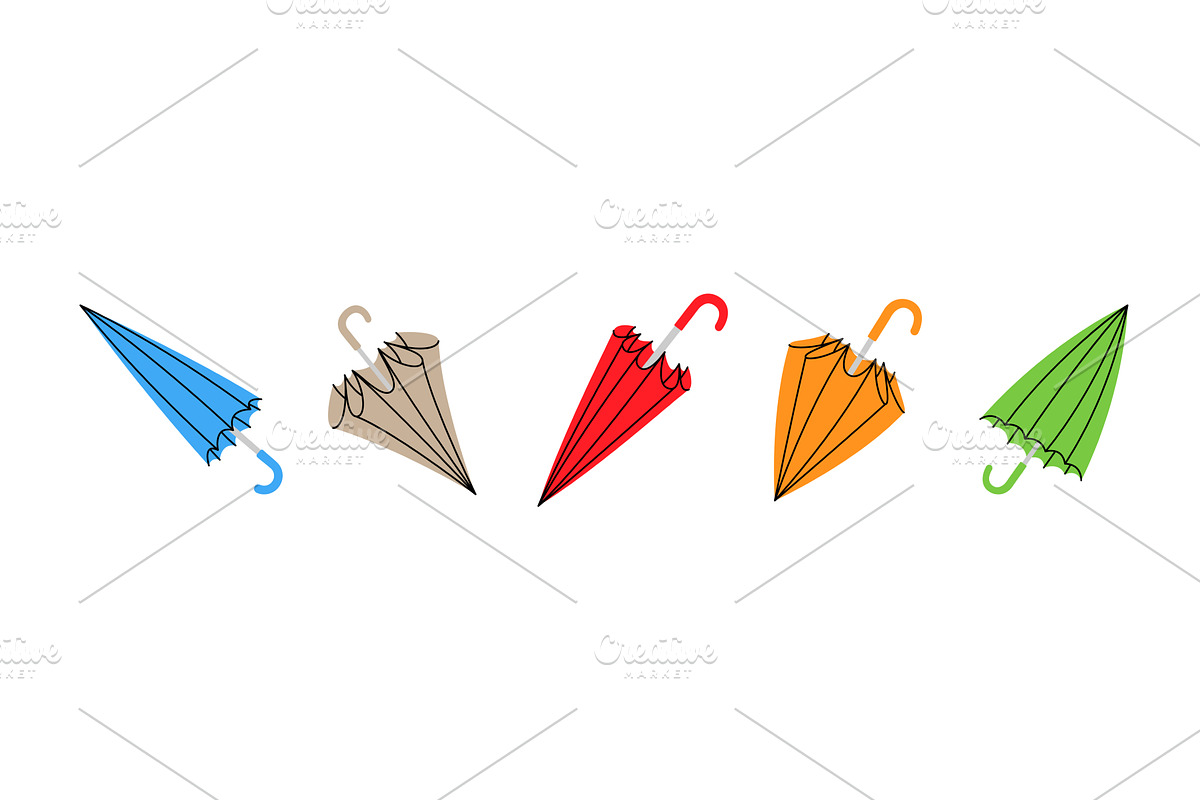 Set of closed umbrellas in bright, an Illustration by GraphiShop