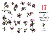 Pugs&Magnolias 29 elements, an Illustration by Zooza Art (Thumbnail 3 of 9)
