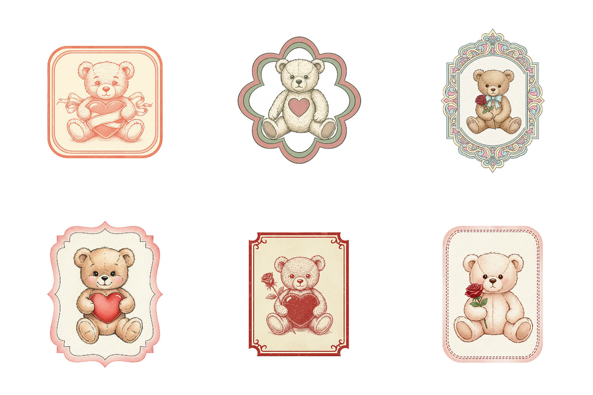 Vintage Valentine Bear Cards Printab, an Illustration by SinaCreation (Photo 4 of 5)