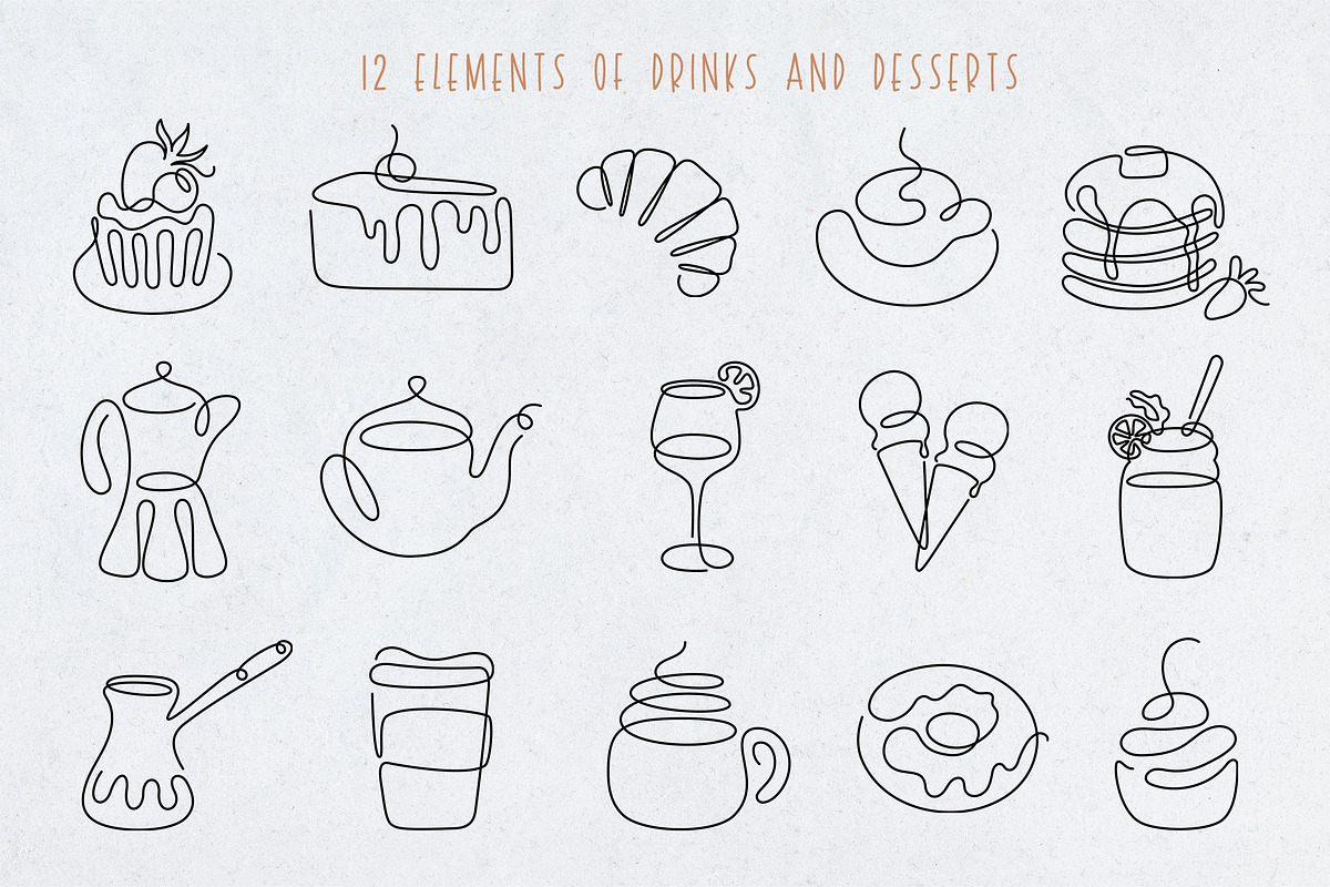 Continuous Line Art Collection, a Food Illustration by IllarArt (Photo 2 of 9)