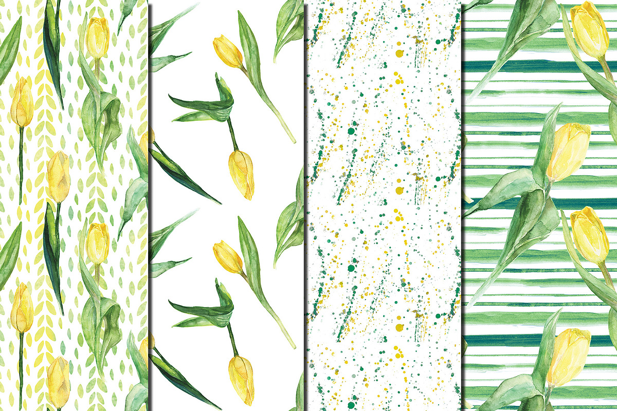 Watercolor Yellow tulips patterns, a Pattern Graphic by DollyPotterson (Photo 2 of 6)