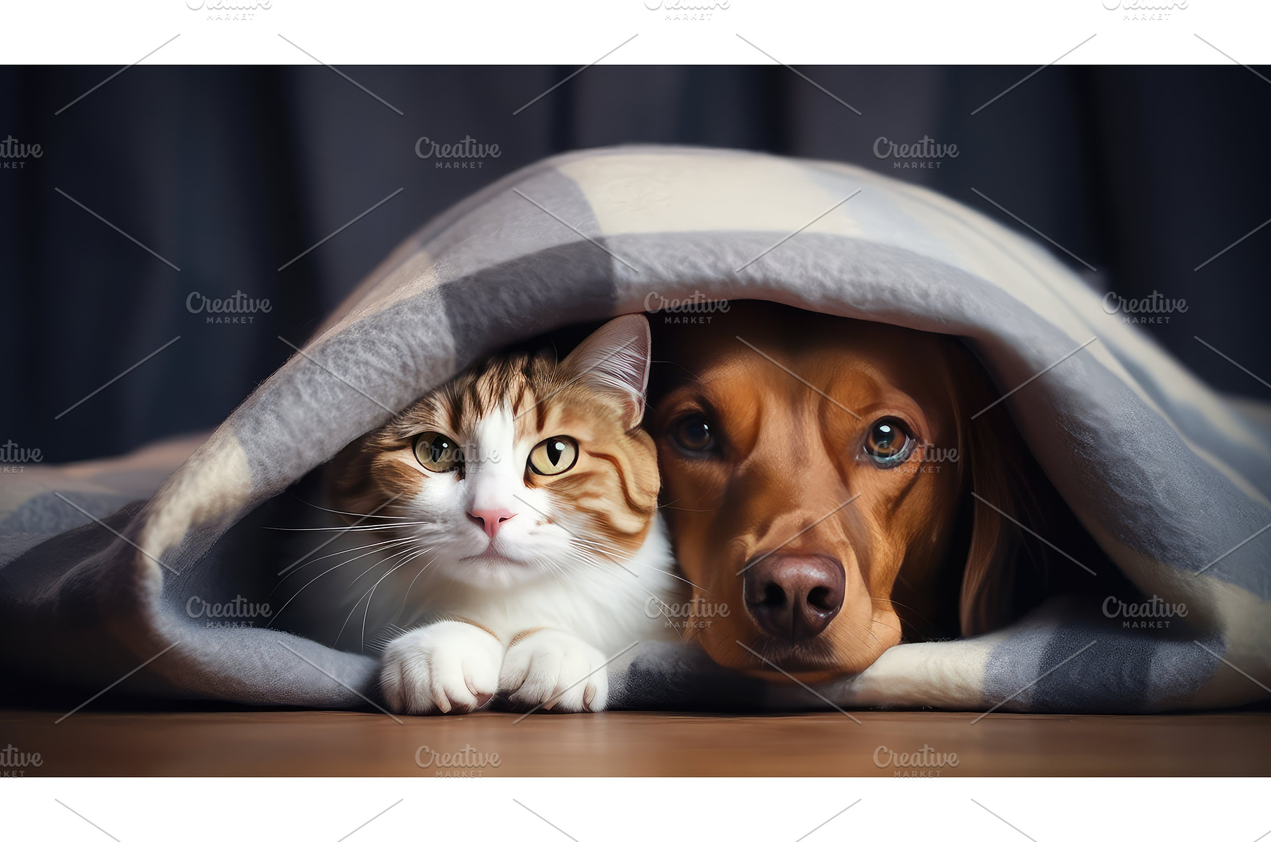 sleep dog and cat under blanket ai, an Animal Photo by pikepicture