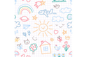 Children drawing seamless pattern, an Illustration by YummyBuum