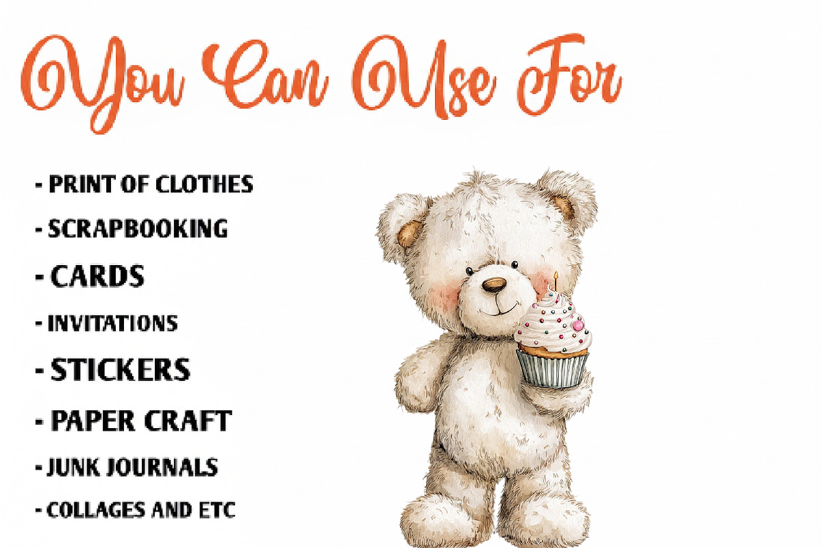 Watercolor Teddy Bear Clipart, a Seasonal Illustration by CreationArt (Photo 5 of 7)