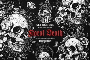 10 Bundle Dark Art Floral Death, an Illustration by Morspective