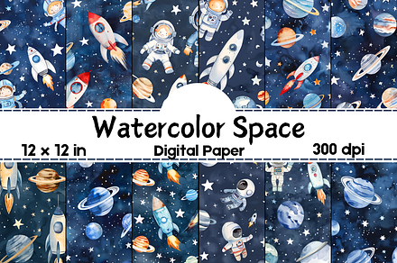 Watercolor Space Seamless Pattern