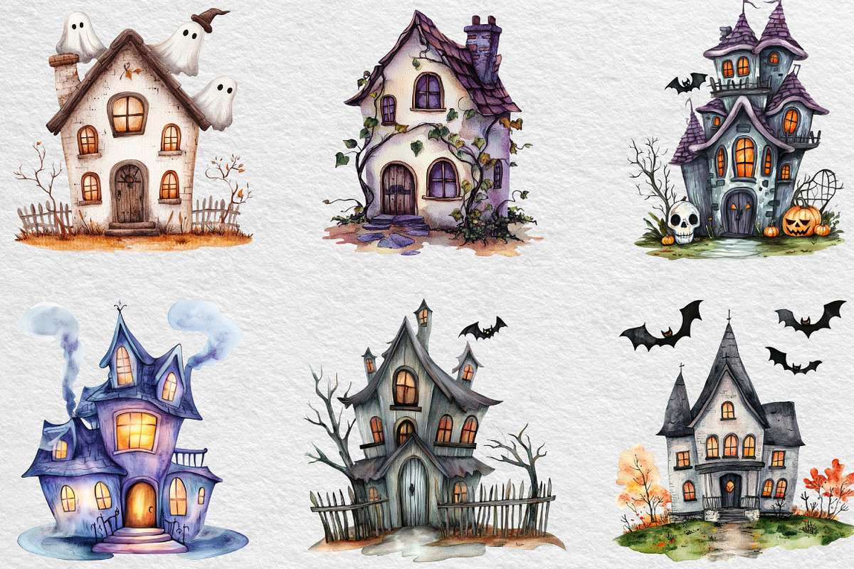 Watercolor Halloween House Clipart, an Illustration by Black Bird Studio (Photo 3 of 6)