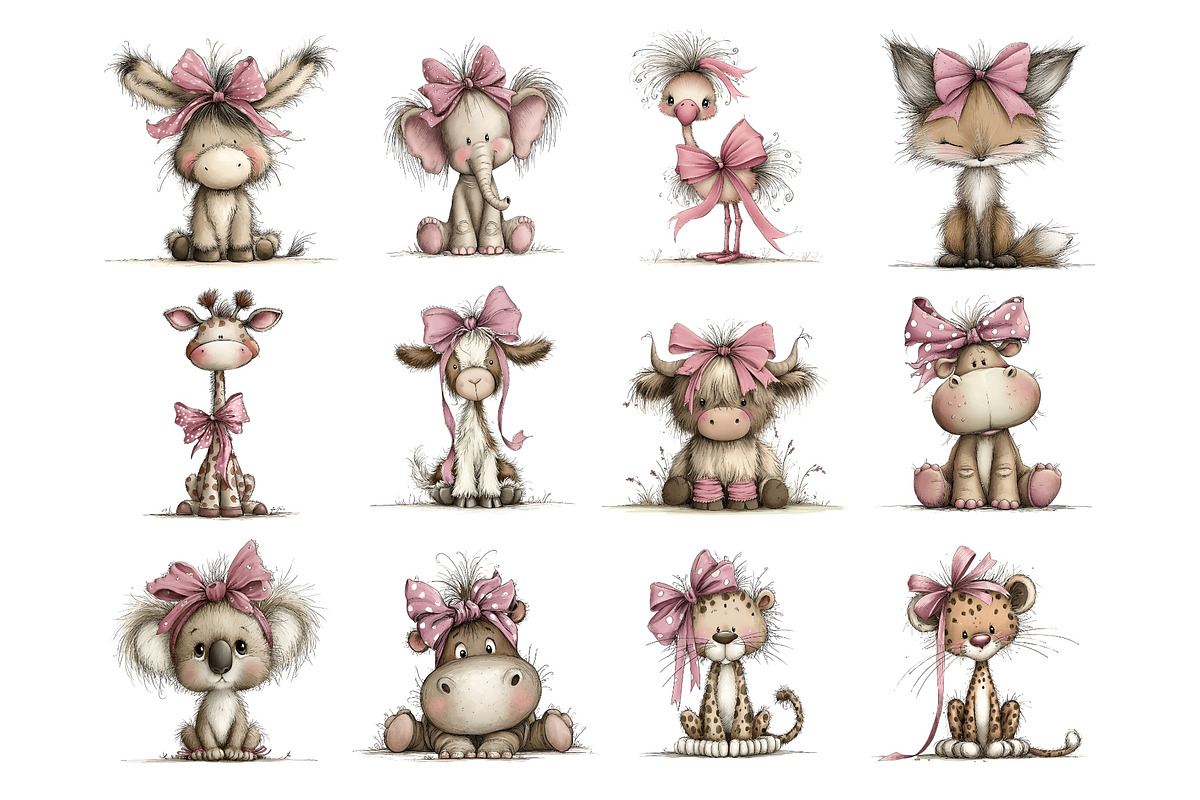 Cute Animals with Bow Clipart, an Animal Illustration by Nicolle's Colorful Art (Photo 2 of 5)