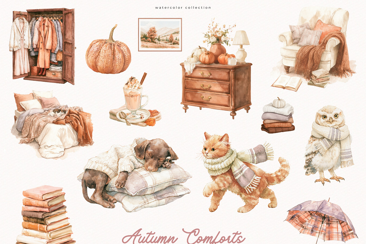 Autumn Comforts Collection, a Seasonal Illustration by PeDe Designs (Photo 6 of 20)