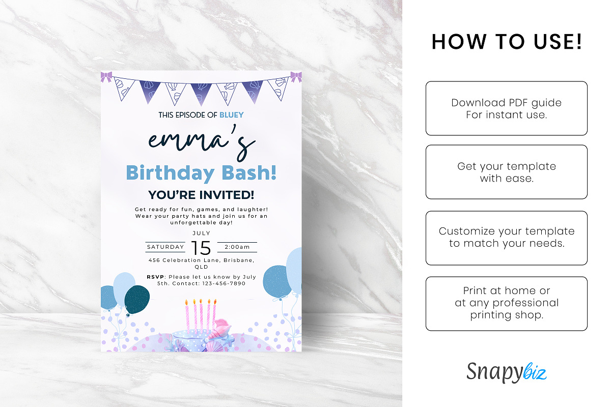 Bluey Birthday Invitation Canva Temp, an Invitation Template by Snapybiz (Photo 9 of 10)