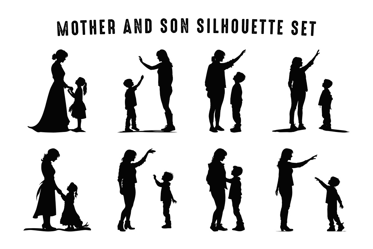 Mom and Son Black Silhouette Bundle, an Object Illustration by Gfx Expert Team (Photo 3 of 3)