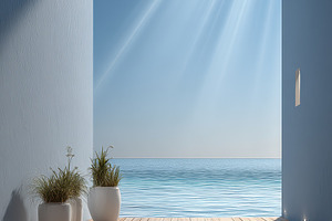 Serene Ocean View Minimalist Patio D, a Photo by Pixeness Studio