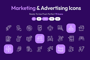 Marketing and Advertising Icons, an Outline Icon by Prosymbols