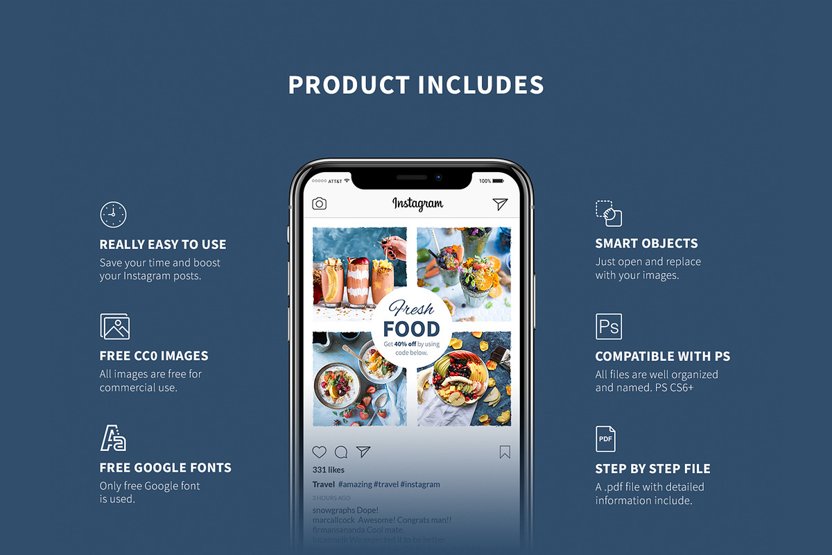 Food Instagram Posts, a Social Media Template by Milos Knezevic (Photo 2 of 6)