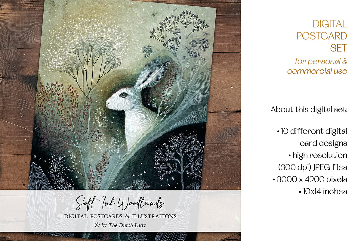 Soft Ink Woodlands Postcard Set, an Animal Illustration by The Dutch Lady Designs (Photo 4 of 8)