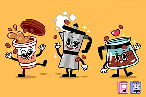 Set of Rubberhose Coffees, an Illustration by MISS CHATZ