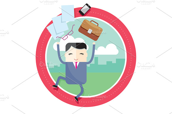 Happy Young Businessman Throwing