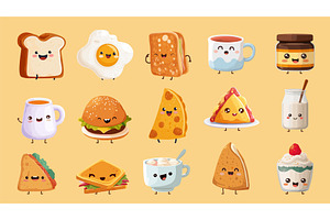 Breakfast sticker set cartoon, a Food Illustration by Stock-Smart-Start