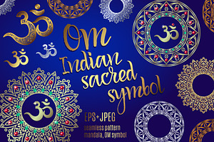 The sacred symbol Om, Mandala. Set.