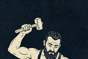 Bearded Blacksmith Forging Metal, a Decorative Illustration by Virgo Studio