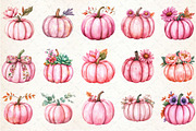 Fall Pink Floral Pumpkin Clipart, an Illustration by Rose Art (Thumbnail 2 of 4)