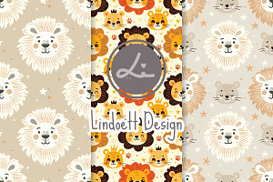 Cartoon lion with stars pattern
