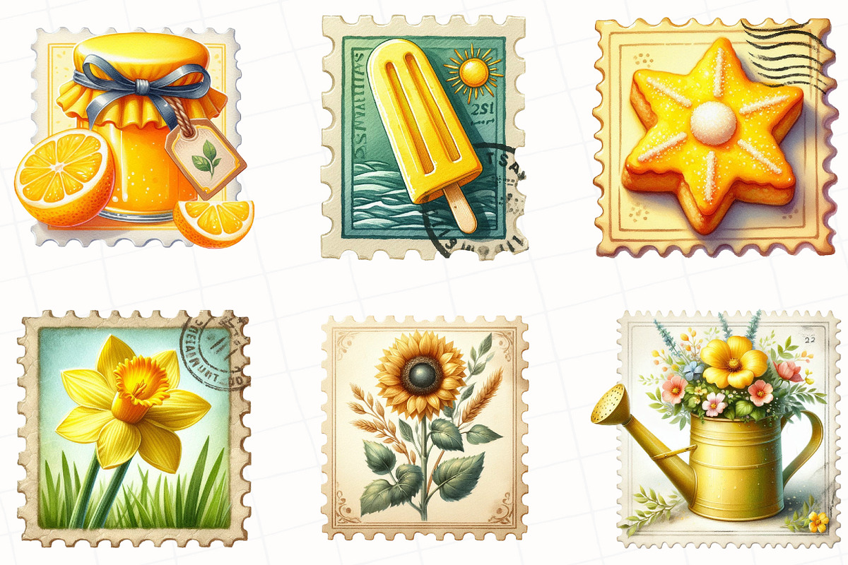 Yellow Summer Postage Stamp Clipart, an Illustration by OK Design (Photo 2 of 4)