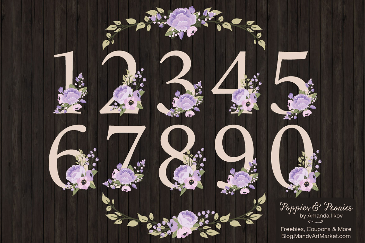Lavender Floral Numbers Clip Art, an Illustration by Amanda Ilkov (Photo 2 of 5)