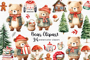 Watercolor Christmas Bear Clipart, an Illustration by Autumn Breeze (Thumbnail 1 of 7)