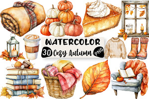 Watercolor Cozy Autumn Clipart, an Illustration by Black Bird Studio